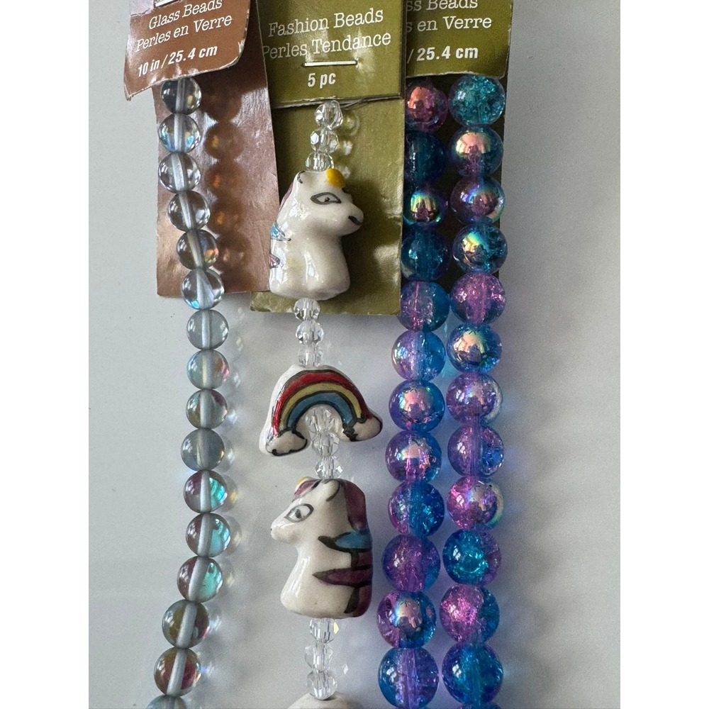 Bead Landing Glass Beads Bundle Unicorn Rainbow Iridescent Blue Purple 3 Strands - Picture 4 of 10